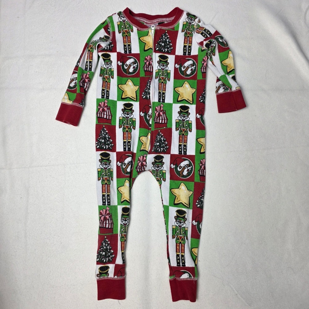 BUC-EES Beaver Christmas Nutcracker Waffle Knit Holiday Sleeper 2t